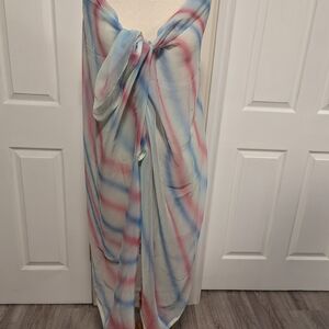 Blue and Red Striped Swim Coverup with Knot Detail
